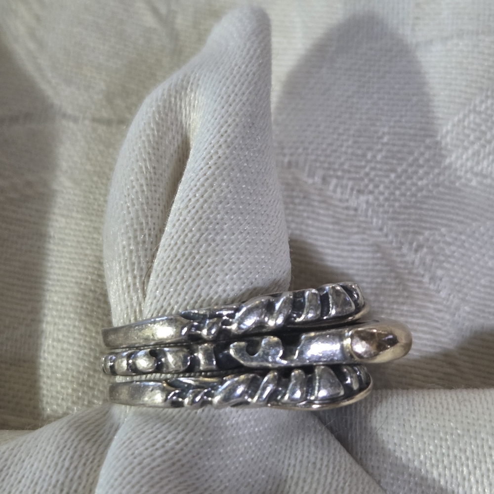Dian Malouf Set of 3 Stack Rings, SS & 14k, Size 5.25 - Picture 4 of 16